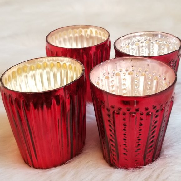 Accents 4 Red Glass Votive Candle Holders 2 Designs Poshmark